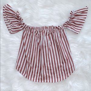 Mauve Striped Off the shoulder ruffle top